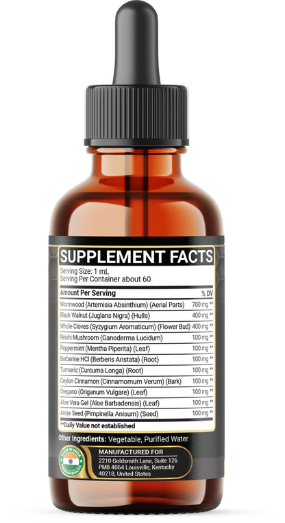 Penhoment 11in1 Wormwood Liquid Drops - 2 FL OZ Strawberry Flavor | Black Walnut, Cloves, Reishi & More