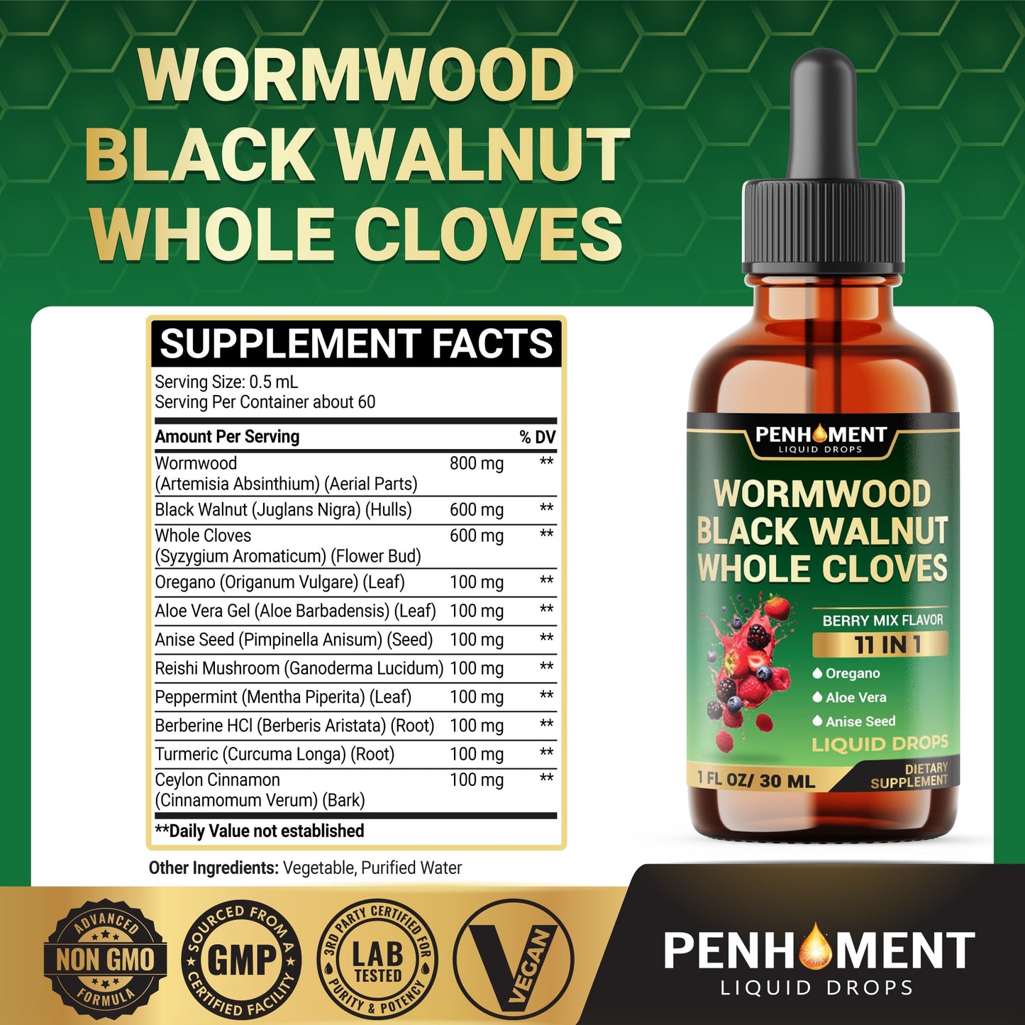 Penhoment 10in1 Wormwood Tincture, Berry Mix – 1 FL OZ (2 Months)