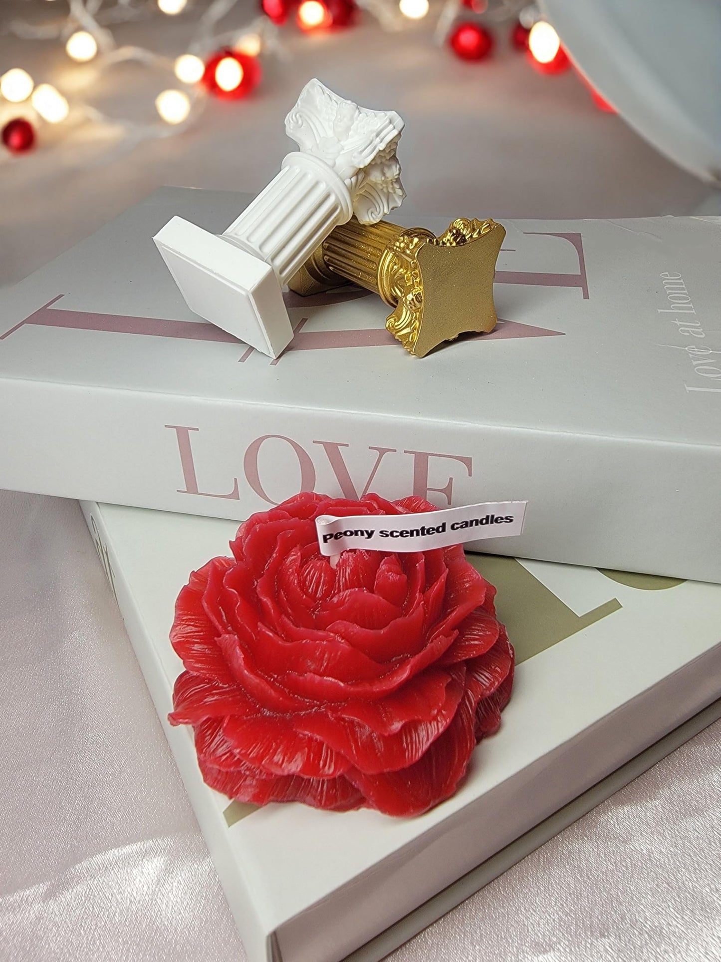 Peony Flower Shaped Candle with Scent – Soy Wax Aromatherapy Gift Candle (Red)