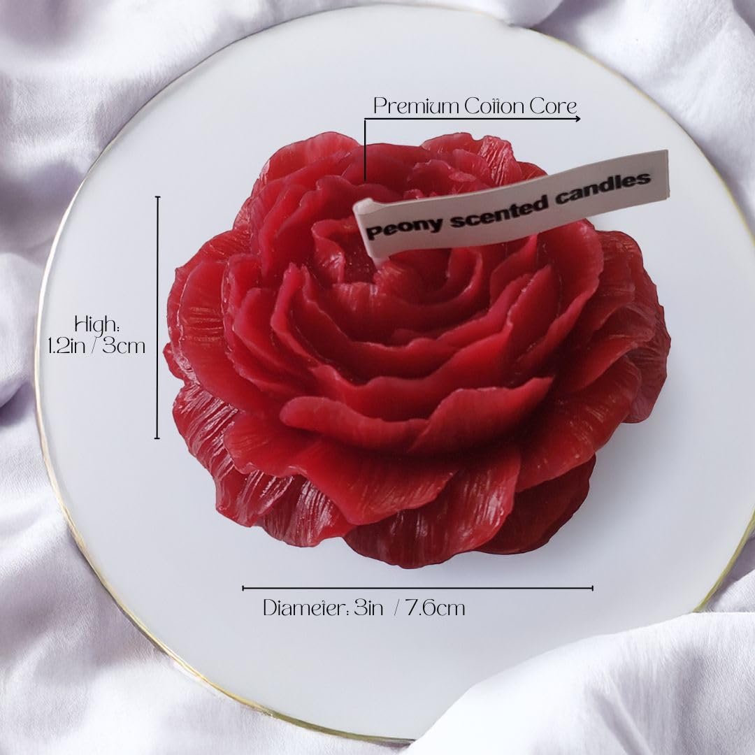 Peony Flower Shaped Candle with Scent – Soy Wax Aromatherapy Gift Candle (Red)