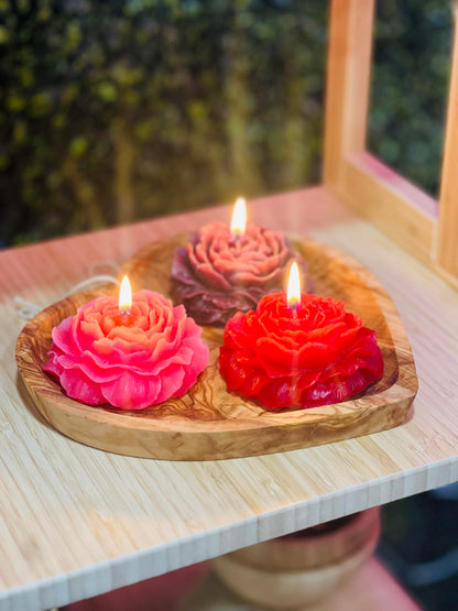 Peony Flower Shaped Candle with Scent – Soy Wax Aromatherapy Gift Candle (Red)