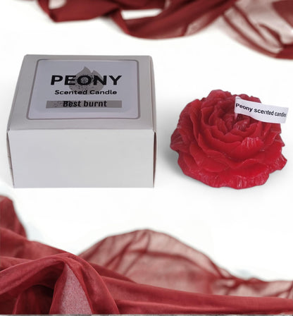 Peony Flower Shaped Candle with Scent – Soy Wax Aromatherapy Gift Candle (Red)