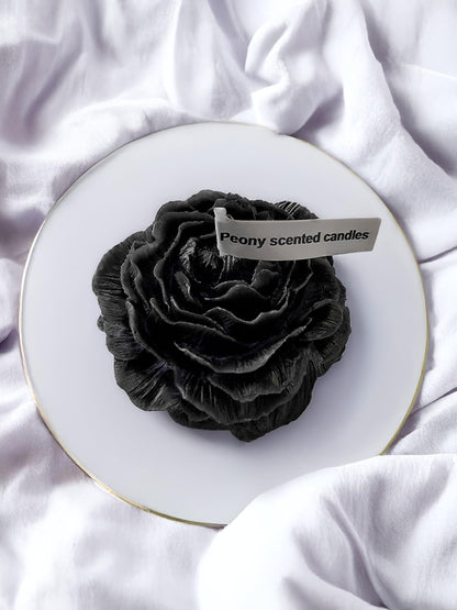 Peony Flower Shaped Candle | Scented Soy Wax Blend, Aromatherapy Gift (Black)