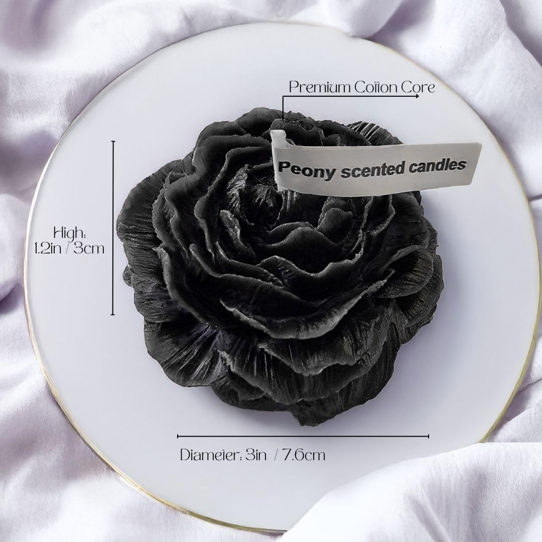 Peony Flower Shaped Candle | Scented Soy Wax Blend, Aromatherapy Gift (Black)