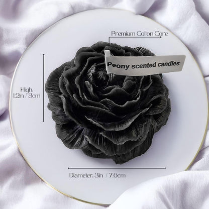 Peony Flower Shaped Candle | Scented Soy Wax Blend, Aromatherapy Gift (Black)