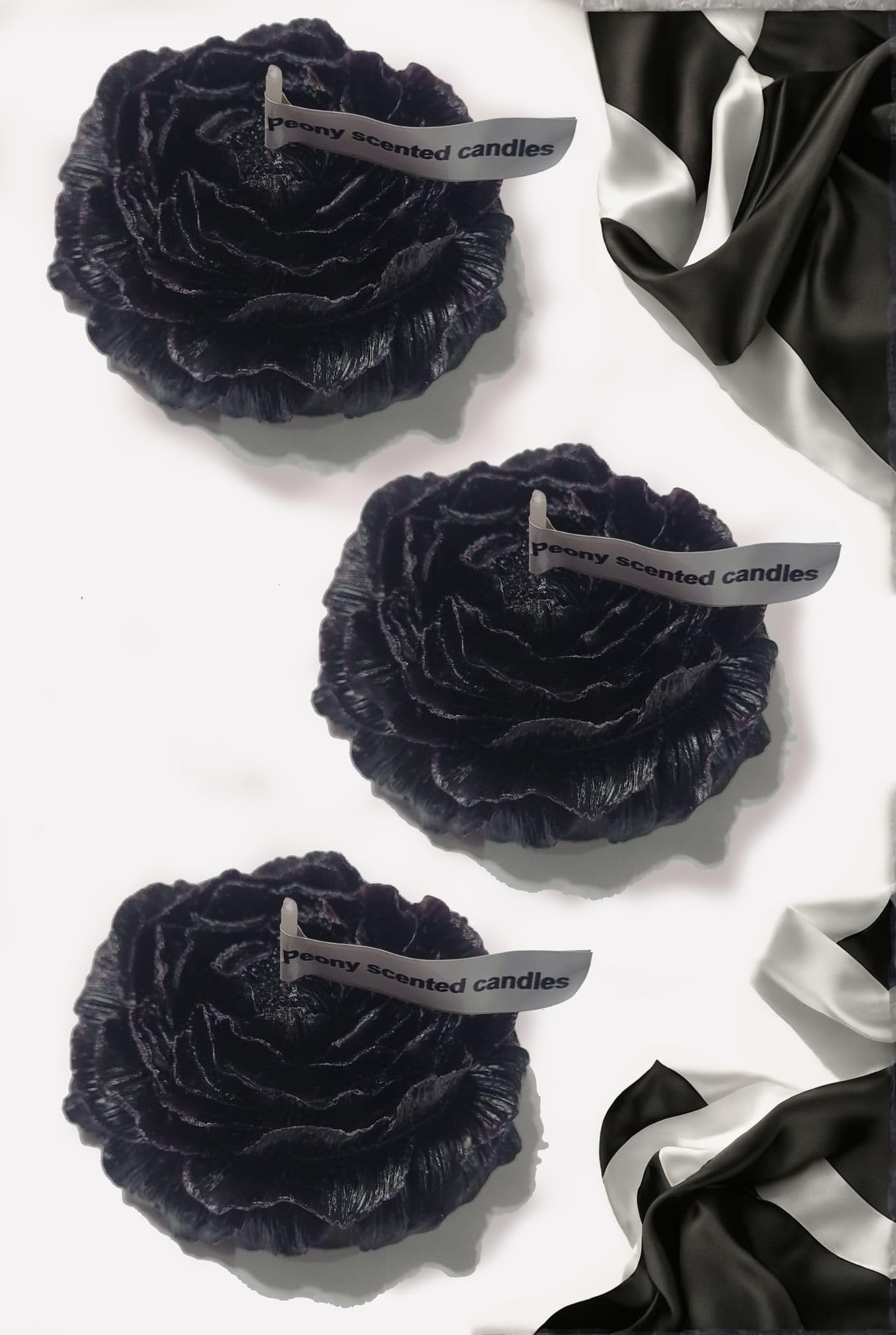 Peony Flower Shaped Candle | Scented Soy Wax Blend, Aromatherapy Gift (Black)