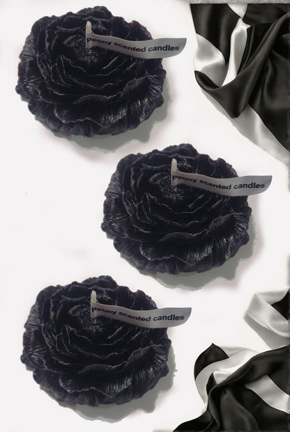 Peony Flower Shaped Candle | Scented Soy Wax Blend, Aromatherapy Gift (Black)
