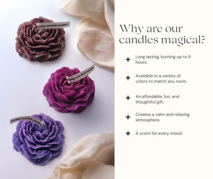 Peony Flower Shaped Candle | Scented Soy Wax Blend, Aromatherapy Gift (Black)