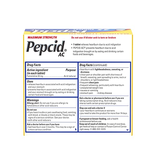 Pepcid AC Maximum Strength Heartburn Relief Tablets – 20 mg Famotidine, 25 ct