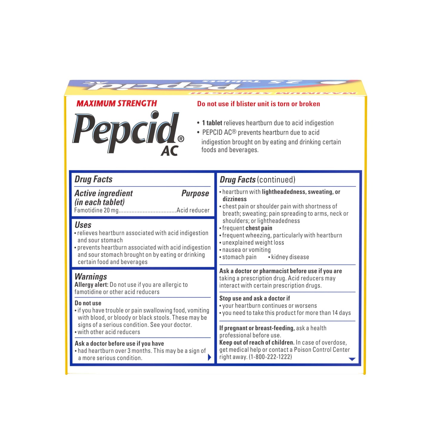 Pepcid AC Maximum Strength Heartburn Relief Tablets – 20 mg Famotidine, 25 ct