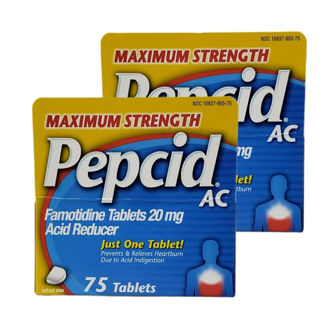 Pepcid AC Maximum Strength - Pack of 2 Boxes (150 Tablets) | Fast Heartburn Relief