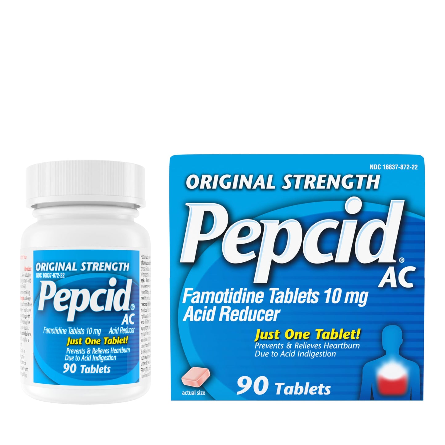 Pepcid AC Original Strength 10 mg Tablets – Fast Heartburn Relief, 90 Count