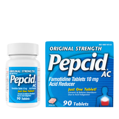 Pepcid AC Original Strength 10 mg Tablets – Fast Heartburn Relief, 90 Count