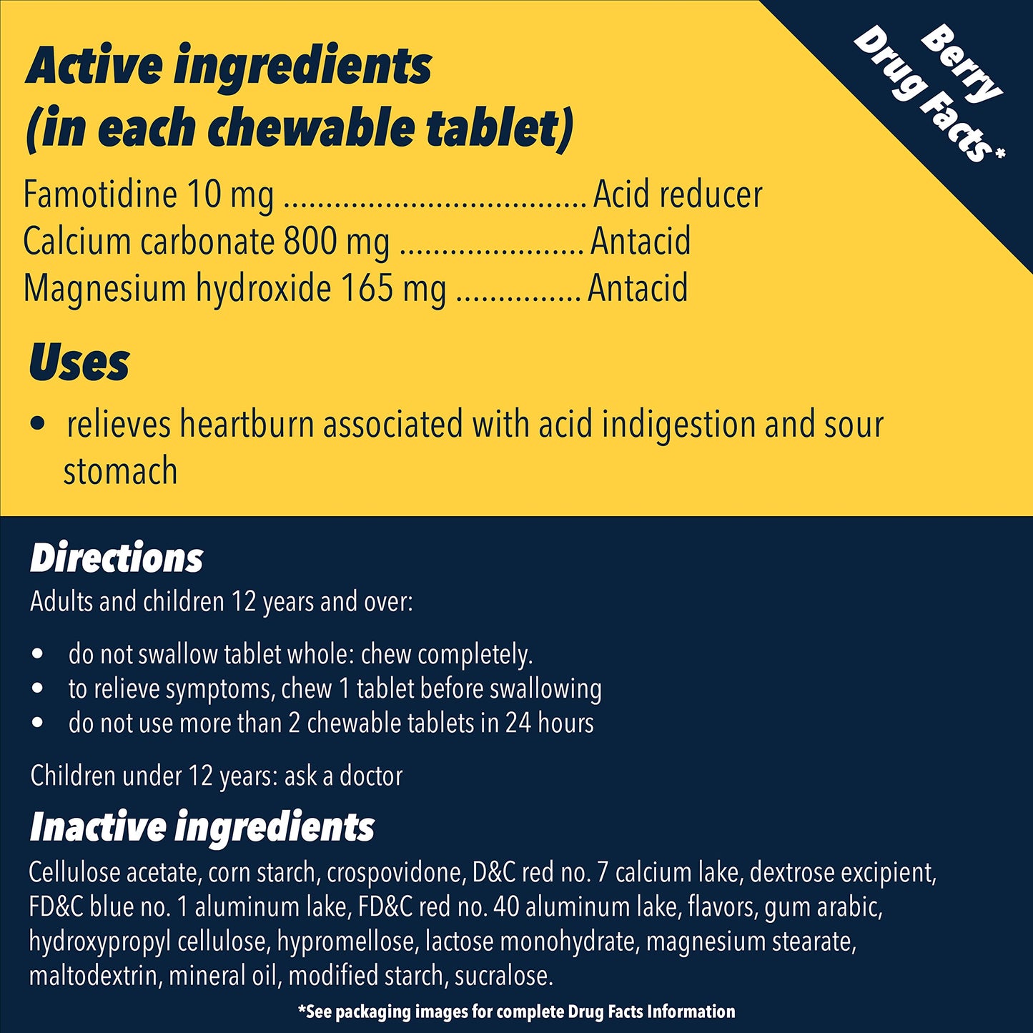 Pepcid Complete Berry Chewable Tablets | Dual-Action Acid Reducer & Antacid