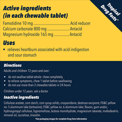 Pepcid Complete Tropical Fruit Chewables – Fast Heartburn Relief (50 ct)