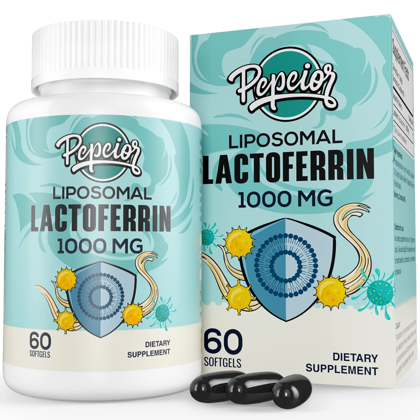 Pepeior Liposomal Bovine Lactoferrin 1000 mg – Immune Support & Iron Absorption, 60 Softgels