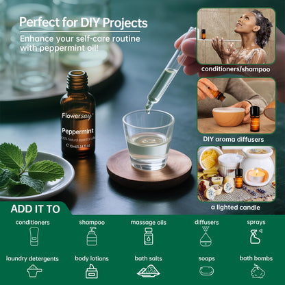 100% Pure Peppermint Essential Oil – USDA Organic, 0.34 Fl Oz | Diffuser, Hair & Skin