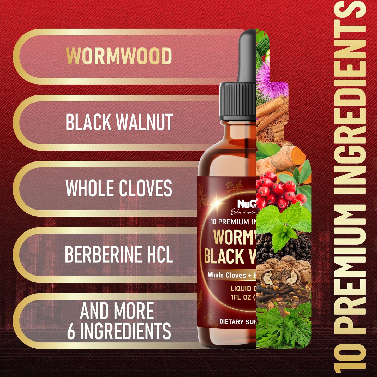 10in1 Wormwood Liquid Drops with Wormwood, Black Walnut, Whole Cloves, Berberine, Milk Thistle, Turmeric, Ginger, Milk Thistle and More - 30ml Liquid Drops for 30Days