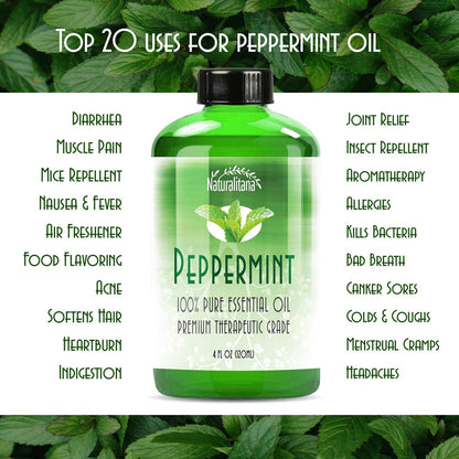 Naturalitana Peppermint Essential Oil – Therapeutic Grade, 4 oz Bottle with Dropper