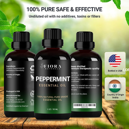 Peppermint Essential Oil by Fiora Naturals – 100% Pure Mentha Piperita for Hair Growth, Skin & Diffuser