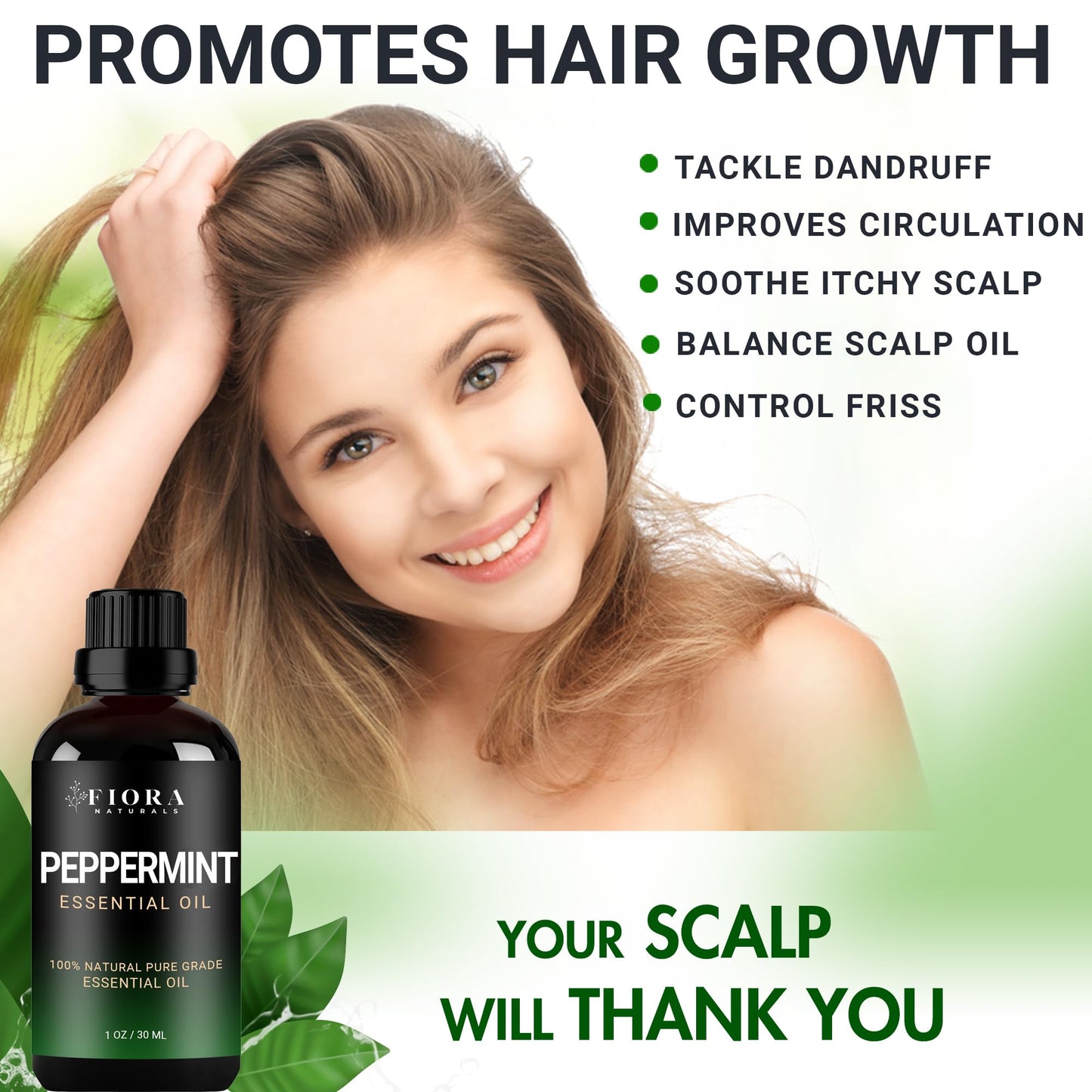 Peppermint Essential Oil by Fiora Naturals – 100% Pure Mentha Piperita for Hair Growth, Skin & Diffuser