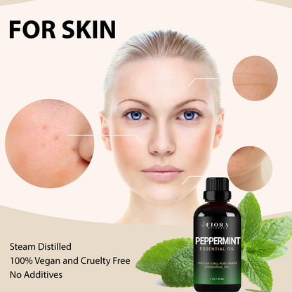 Peppermint Essential Oil by Fiora Naturals – 100% Pure Mentha Piperita for Hair Growth, Skin & Diffuser