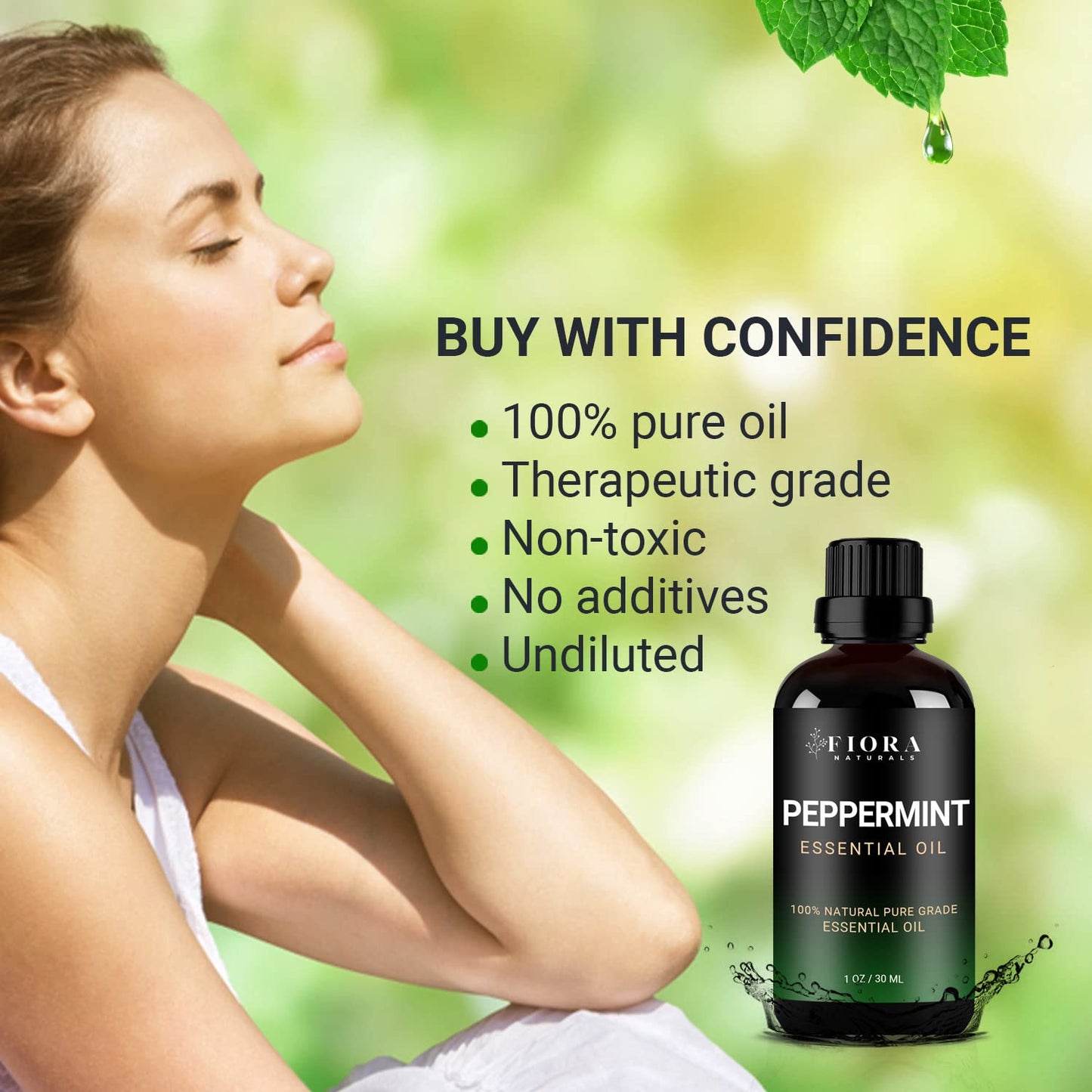 Peppermint Essential Oil by Fiora Naturals – 100% Pure Mentha Piperita for Hair Growth, Skin & Diffuser