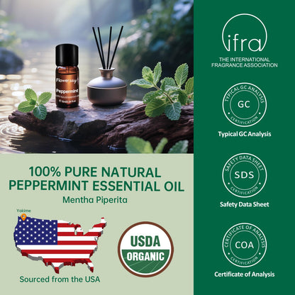100% Pure Peppermint Essential Oil – USDA Organic, 0.34 Fl Oz | Diffuser, Hair & Skin