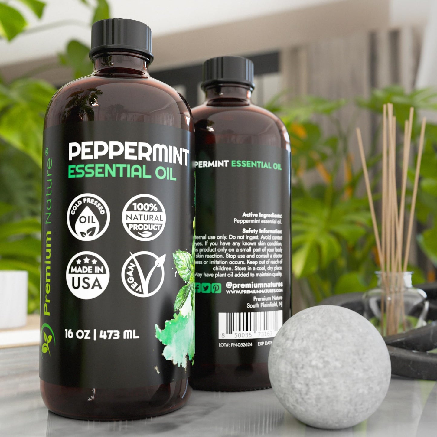 Peppermint Essential Oil 16oz – Organic, Diffuser Aromatherapy, Hair Growth, Skin, Soap Making & Laundry