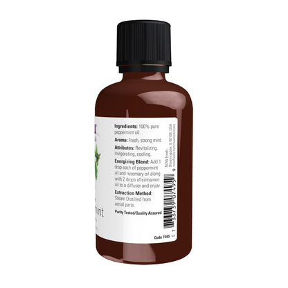 NOW Peppermint Essential Oil 2 oz – Steam Distilled, 100% Pure, Vegan, Child-Resistant Cap