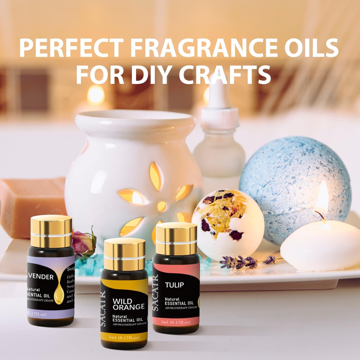 SACATR Essential Oils Set – 12 x 5ml Natural Oils Gift Set for Diffuser & DIY Projects