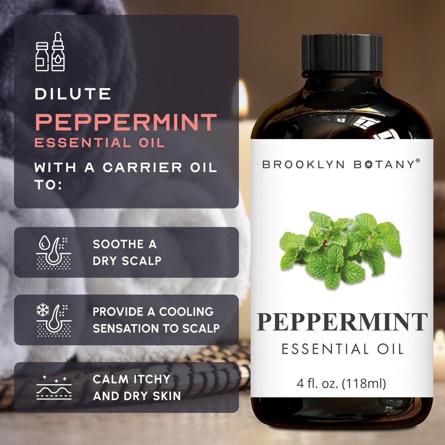 Brooklyn Botany Peppermint Essential Oil - 4 Fl Oz | 100% Pure & Natural | Premium Grade with Dropper