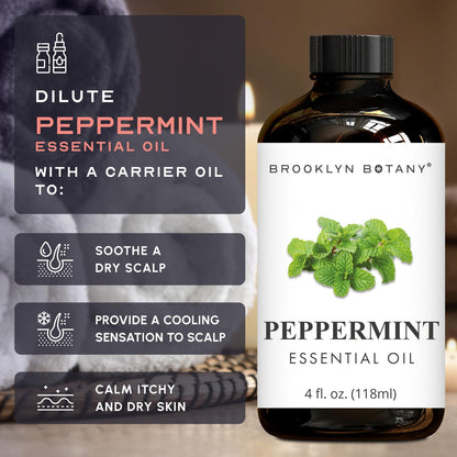 Brooklyn Botany Peppermint Essential Oil - 4 Fl Oz | 100% Pure & Natural | Premium Grade with Dropper