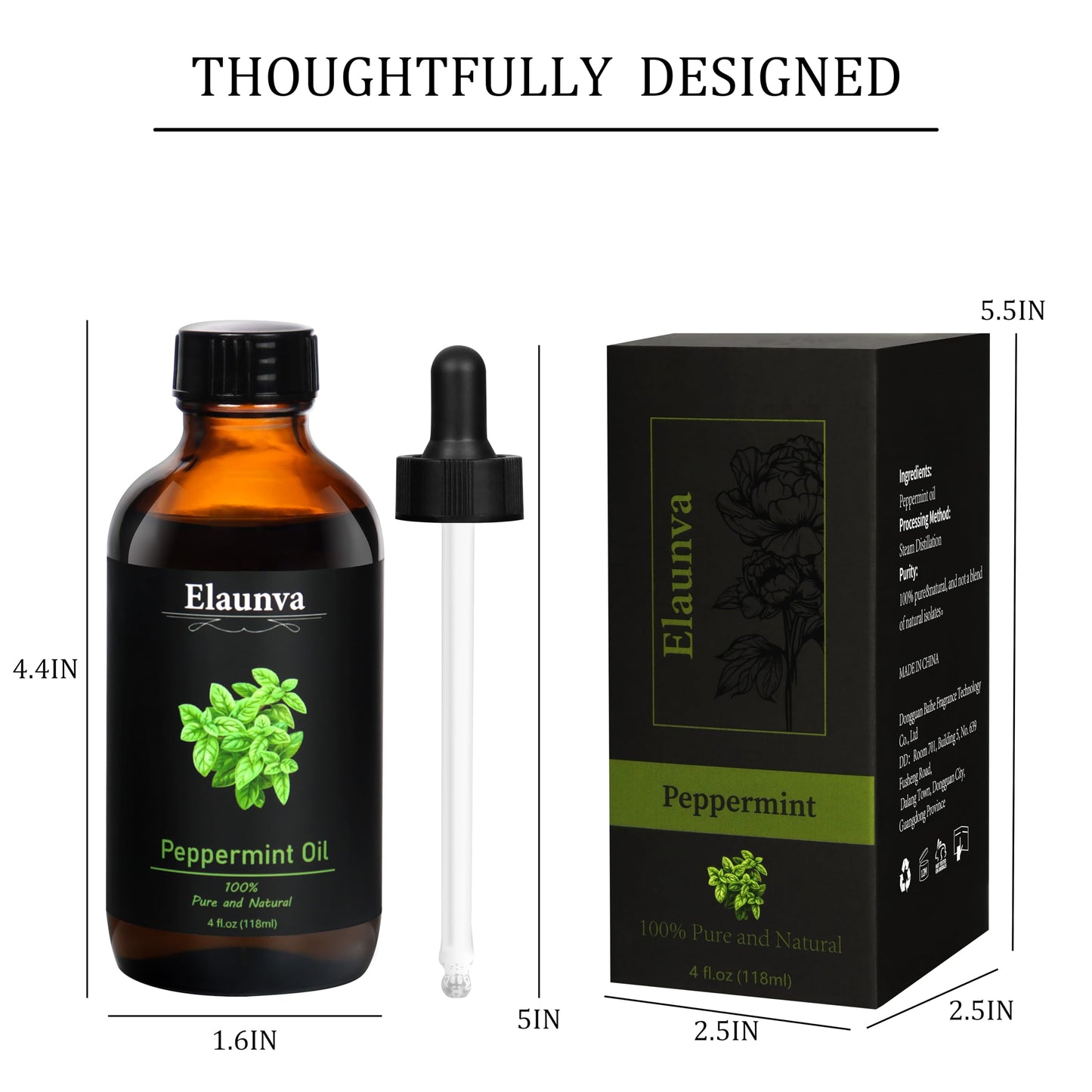 Elaunva Peppermint Essential Oil - 4 oz / 118 ml | 100% Pure & Natural for Aromatherapy, Diffusers, Candles & Soaps