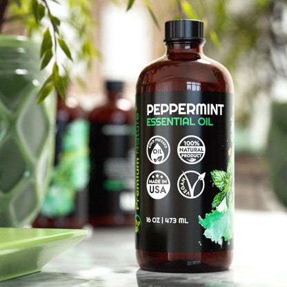 Peppermint Essential Oil 16oz – Organic, Diffuser Aromatherapy, Hair Growth, Skin, Soap Making & Laundry