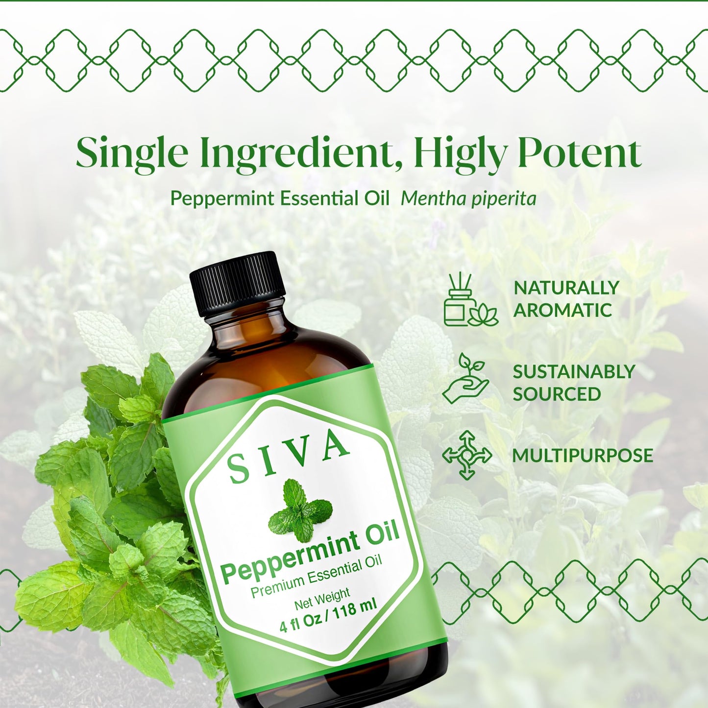 Siva Peppermint Essential Oil - 4 oz | 100% Natural, Diffuser & Skincare