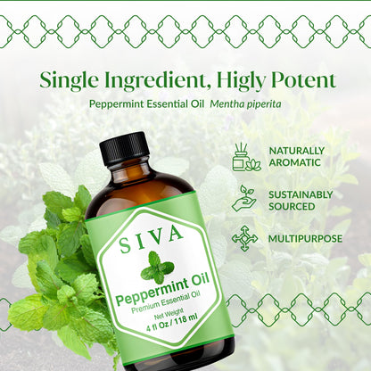 Siva Peppermint Essential Oil - 4 oz | 100% Natural, Diffuser & Skincare