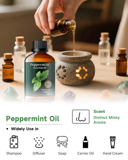 Peppermint Essential Oil – Pure Natural Peppermint Oil for Diffuser, Aromatherapy (3.38 fl oz)
