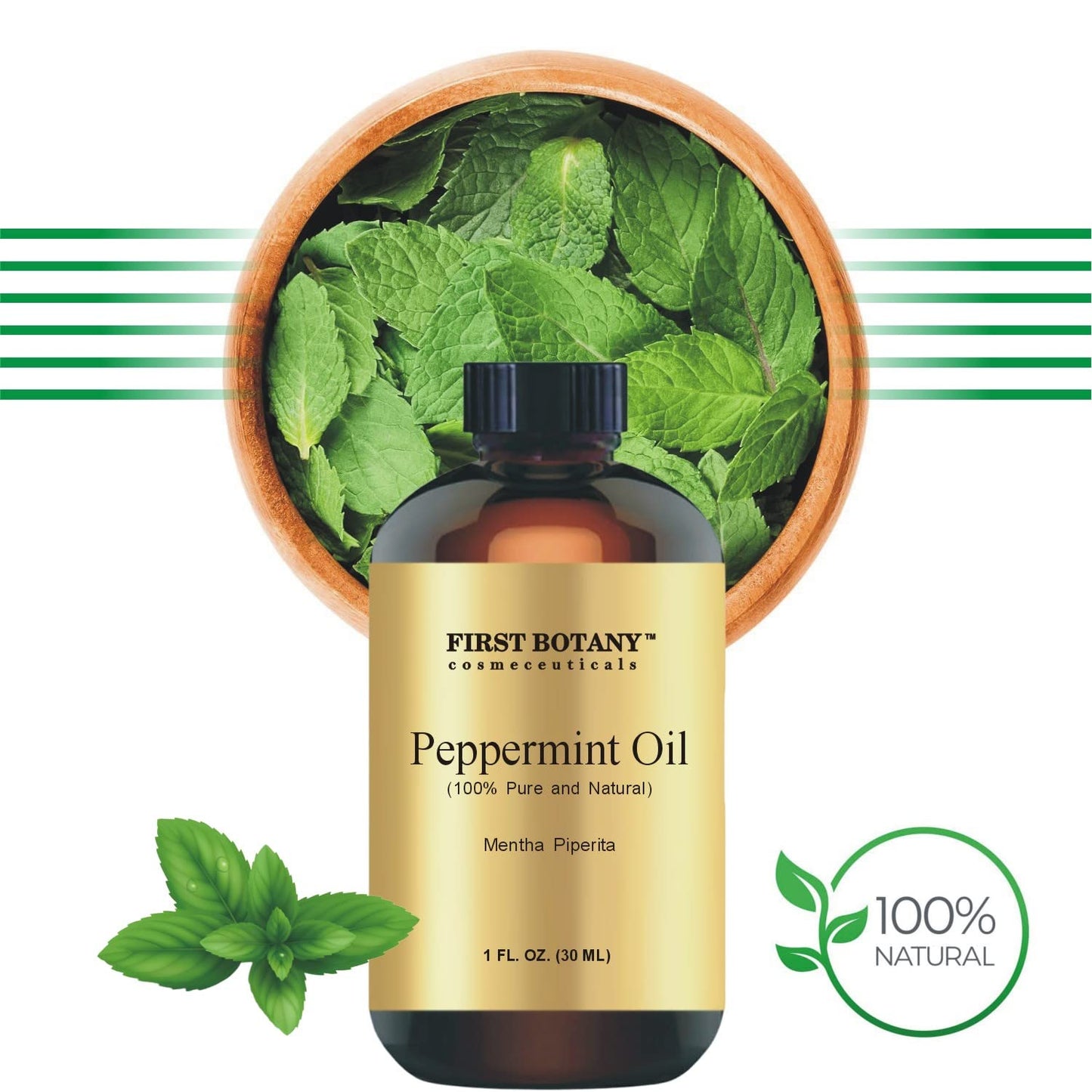 First Botany, 100% Pure Peppermint Oil - Premium Peppermint Essential Oil for Aromatherapy, Massage, Topical & Household Uses - 1 fl oz