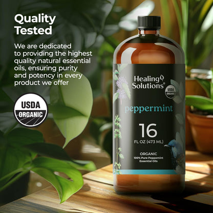 Healing Solutions Organic Peppermint Essential Oil 16oz – Bulk Mint Oil