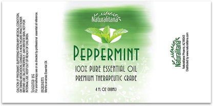 Naturalitana Peppermint Essential Oil – Therapeutic Grade, 4 oz Bottle with Dropper