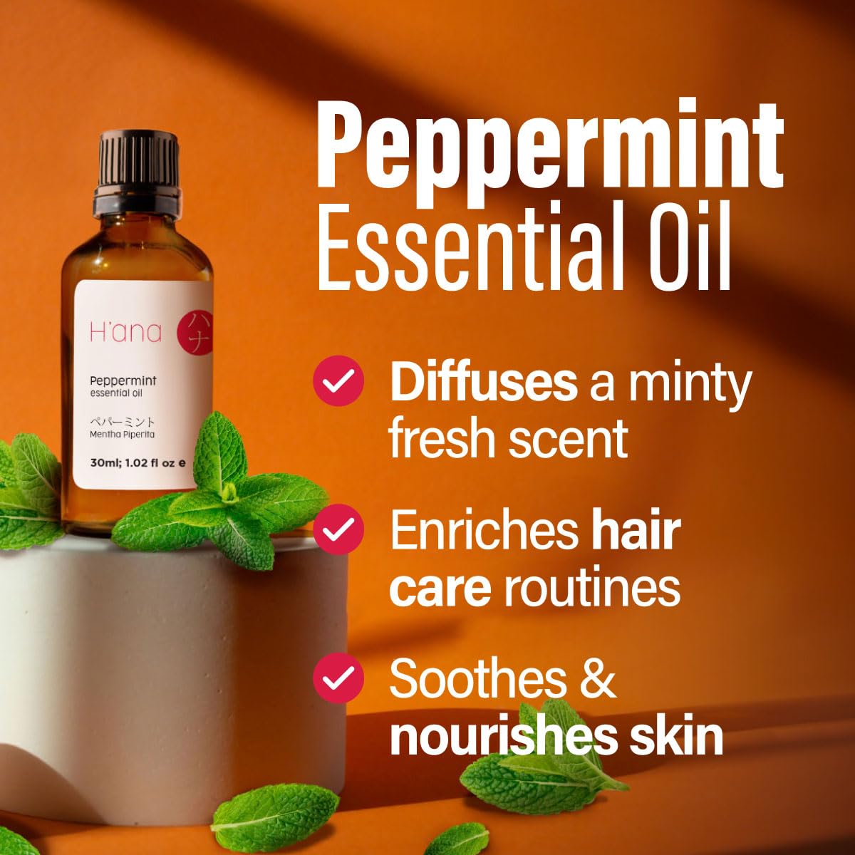 H'ana Peppermint Essential Oil 1.02 fl oz – Hair, Skin, Diffuser & Aromatherapy