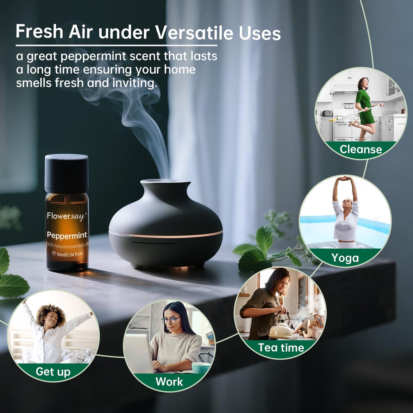 100% Pure Peppermint Essential Oil – USDA Organic, 0.34 Fl Oz | Diffuser, Hair & Skin