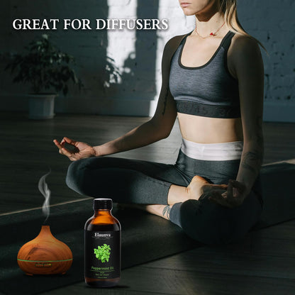 Elaunva Peppermint Essential Oil - 4 oz / 118 ml | 100% Pure & Natural for Aromatherapy, Diffusers, Candles & Soaps