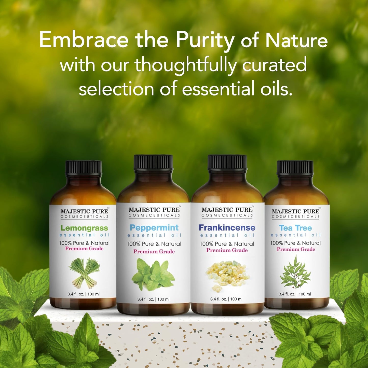 Majestic Pure Peppermint Essential Oil 3.4 Fl Oz - 100% Pure & Natural with Glass Dropper