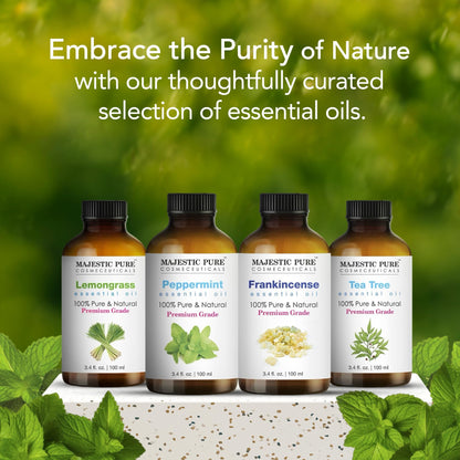 Majestic Pure Peppermint Essential Oil 3.4 Fl Oz - 100% Pure & Natural with Glass Dropper