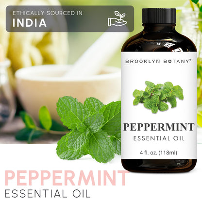 Brooklyn Botany Peppermint Essential Oil - 4 Fl Oz | 100% Pure & Natural | Premium Grade with Dropper