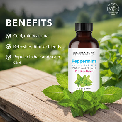 Majestic Pure Peppermint Essential Oil - 100% Pure & Natural, 1 Fl Oz