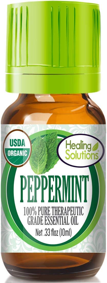 Healing Solutions Organic Peppermint Essential Oil 0.33 oz (10 ml) – Pure, Undiluted Therapeutic Peppermint Oil for Hair & Skin