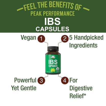 USDA Organic IBS Capsules for Relief – Peppermint, Sea Buckthorn, Fennel, Rosemary & Basil